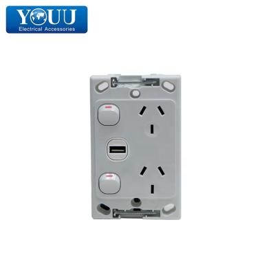 China Commercial YOU AS/NZS Standard Dual Power Point With USB Charger 10A Wall Switch Socket for sale