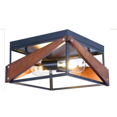 China Farmhouse Ceiling Recessed Lamps and Lanterns, Two Lamp Farmhouse Recessed Lamps and Lanterns, Black Metal and Wood Combination for sale