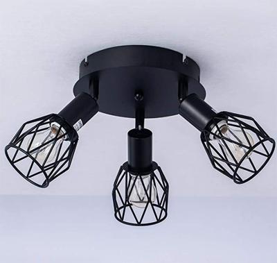 China Industrial Semi Embedded Farmhouse Ceiling Lamp, 3 Adjustable Ceiling Lamps, Retro Black Metal Wire Cage Farmhouse Chandelier, Suit for sale