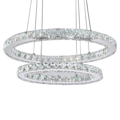 China Modern Simple Led Creative Stainless Steel Crystal Chandelier Oval Bedroom Dining Room Bar Ceiling Hanging Lamp for sale