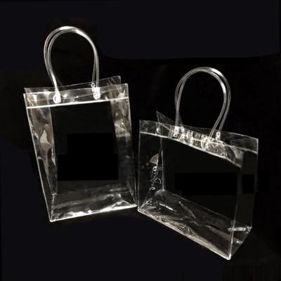 China Custom Logo Vinyl Transparent Pvc Gusset Tote Shopping Bag Printed Pvc Plastic Bag for sale