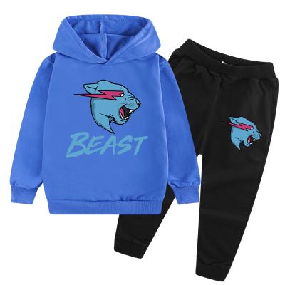 China Vintage Mr. Beast Lightning Cat Kids Clothing Sets 2021 Hoodie Set Children's Cartoon Winter Custom Early Winter Hoodie Two Piece Set for sale