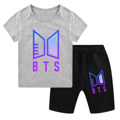 China New Children's Suit Summer Casual 3-15 Years Old Boys And Girls Clothes BTS Printed Custom Pattern Shorts Set for sale