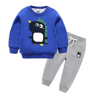 China Vintage Children's Winter Clothes Boys and Girls Round Neck Set Children Plus Velvet Sweater Two-Piece Suit for sale