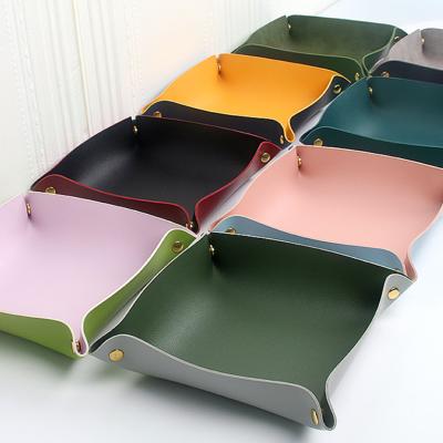 China Durable Leather Storage Box PU Tray Double Side Office Organizer Bins Storage Folded Die Tray for sale