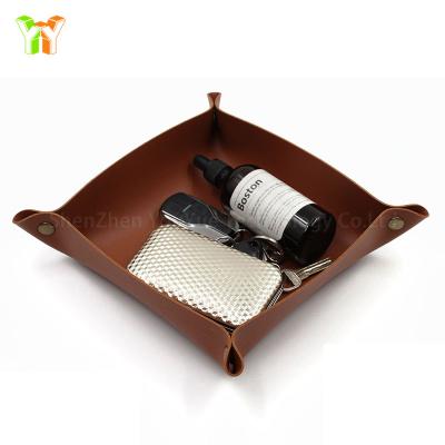 China YY Sustainable Tray PU Leather Jewelry Tray Watch Coin Storage Serving Tray Key Pouch for sale