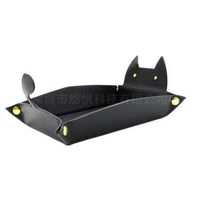 China Sustainable Cat Folding Tray Entrance Desktop Storage Tray Jewelry Key Watch Leather Storage Tray for sale