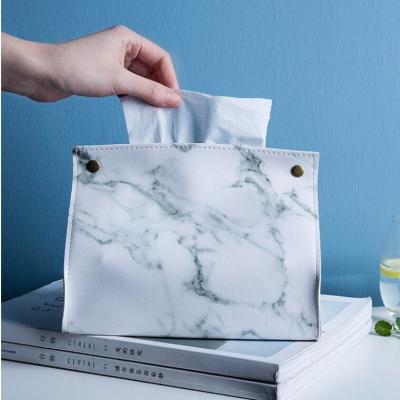 China Eco-friendly Nordic White/Black Marble Leather Home Kitchen Towel Rack Tissue Crate Storage Box Paper Container for sale