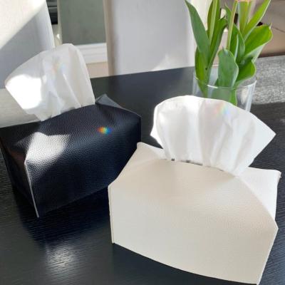 China Eco-friendly Tissue Holder PU Tissue Crate Box Roll Rectangular Leather Paper Soft Leather Storage Box for sale