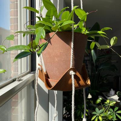 China Flower Basket Decoration Three Sizes Hanging Plant Pot Hanger Leather Indoor Plant Pot Hanger Home Decor for sale