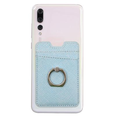 China YY Portable PU Leather Wallet Dual Pocket ID Cards Case Pocket Card Holder For Phone With Ring for sale