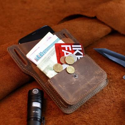 China 6.5 Inch Men's Phone Card Holder Case Shockproof Genuine Leather Pocket EDC Holder Belt Bags Retro for sale