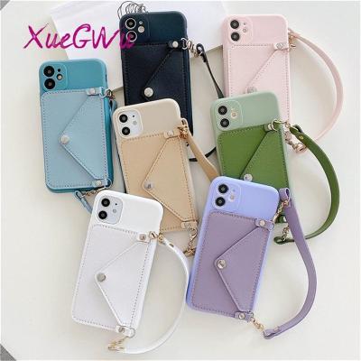 China Purse Shockproof Leather Phone Coin Back Sticker For Apple 12 / Cross-body Lanyard Phone Card Holder for sale