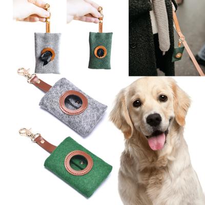 China China Supplier Viable Outdoor Pet Supplier Custom Cheap Leather Felt Dog Poop Bag Holder Dispenser Pouch For Travel Walking for sale