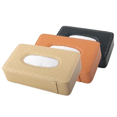 China Simple Color Without Substance Leather Auto Interior Accessories Car Tissue Cover Box Car Tissue Box Sun Visor Tissue Box Decor for sale