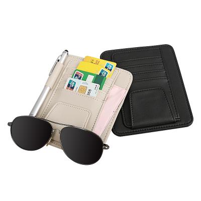 China Simple Color Without Pattern PU Leather Auto Organizer Multifunctional Car Storage Bag Sun Visor Card Holder Card Case Glasses Clip Lashing Tidying Package for sale