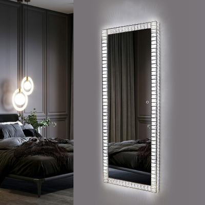 China Shop Contemporary Wholesale Large Size Wall Dressing Mirror Decorative Dressing Vanity Led Light Crystal Diamond Integral Mirror for sale