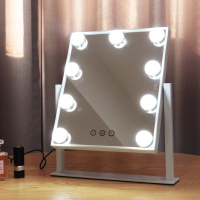 China European Style Portable Style White Metal Lighted Frame Make Up Hollywood Vanity Dresser Mirror With Lights for sale