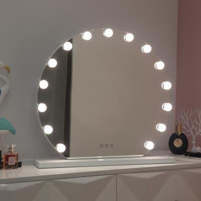 China Round Shape Three Colors Lights Hollywood Vanity Lighted Dimmable Vanity With Lighted Mirror for sale