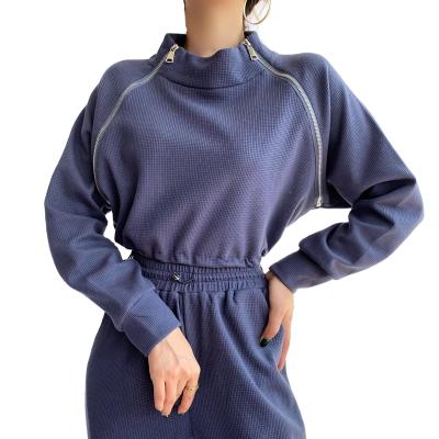 China 2021 New Waffle Chain Breathable Casual Sports Suit Women Waist Sweater for sale