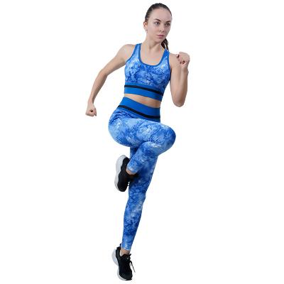 China 2021 Border Sports Bra High Waist Yoga Fitness Wear Breathable Hip Printing Yoga Pants Tie Dye Yoga Suit for sale