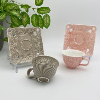 China Viable Design Art Nouveau Design Espresso Cappuccino Porcelain Ceramic Coffee Mugs For Sale With Saucer for sale