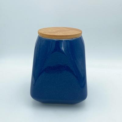 China Customized Ceramic Nordic Style Design Square Tea Canister Airtight Canister Viable For Snack With Wooden Lid for sale