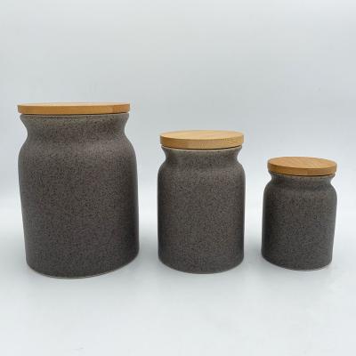 China 200ml Unique Viable Classic Novelty Classic Japan Style Ceramic Canister Jars For Storage Sugar With Bamboo Lid for sale