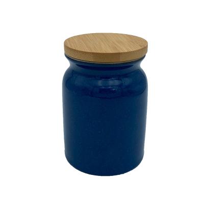 China Unique Ceramic Classic 15 Oz Sustainable London Style Potato Chips Airtight Canister For Kitchen With Bamboo Lid for sale