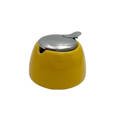 China New Design Style Porcelain Sustainable European Modern Yellow Fashion Sugar Plates Ceramic Sugar Bowl With Lid for sale