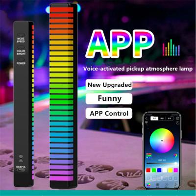 China Modern Auto Voice Activated Rhythm 32 LED Music RGB Ambient Light Colorful APP Sound Music Music RGB Lamp for Car Party for sale