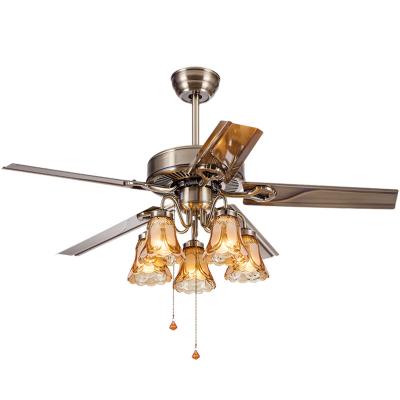 China 42/48/52 Inch 5 inch Iron Blades Ceiling Fans Lights Living Room Remote Control Ceiling Fan European Vintage for sale