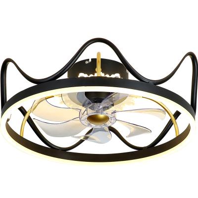 China Bedroom Creative Modern Remote Control Indoor Decorative Gold Black Crown Shape Ceiling Fan Light 220V Low Noise for sale