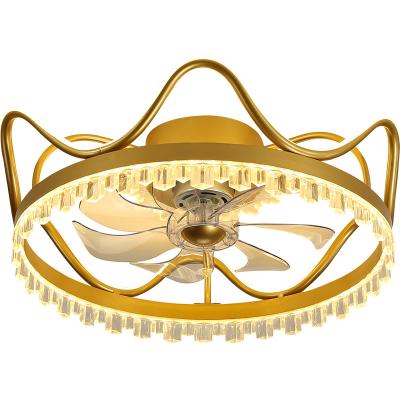 China Modern Stylish Luxury Modern Ceiling Fan Light 3 Speed ​​Control Crown Black and Gold Fan Light Ceiling Fan Lamp for sale