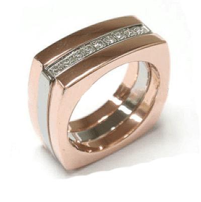 China Elegant Pink Gold Stainless Steel Jewelry Square Shape Stainless Steel Diamond Rings For Women for sale