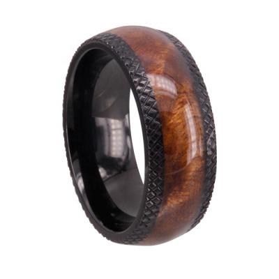 China Chengjewelers.Co. CLASSIC, Ltd fashion jewelry koa wood inlay black titanium ring for men for sale