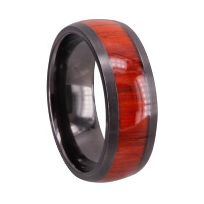 China Chengjewelers CLASSIC Red Wood Inlay Black Titanium Meranti Ring For Men for sale