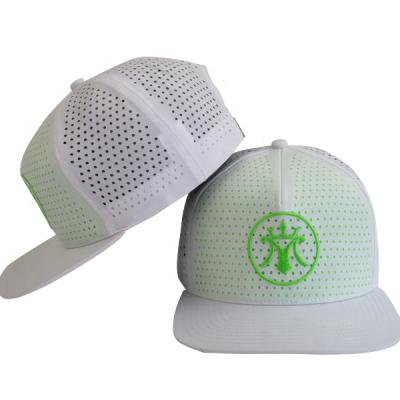 China JOINT Custom Flat Brim Sports Hat Laser Cut Breathable Snapback Cap With Spandex Fabric for sale