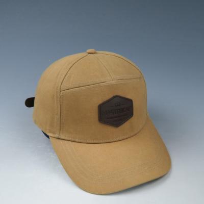 China COMMON Custom Logo For High Quality Waxed Cotton Canvas 7 Panel Camper Hat With Leather Patch for sale