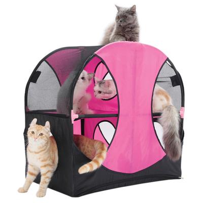 China Sustainable Pet Products Pet Toys Scratching Post Furniture 4 Holes Folding Tunnel Duplex Housing Cat Toys for sale