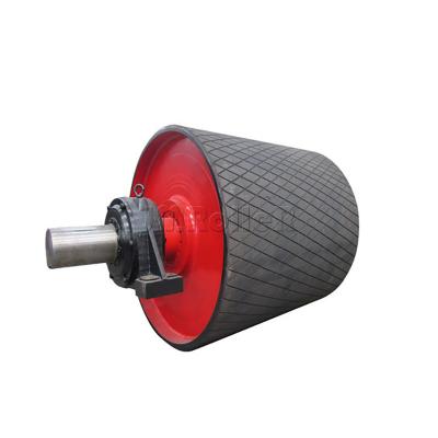 China Forged Shaft Fixed Base Mounting Conveyor Pulley With Rubber Lagging for sale