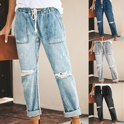 China Amazon Hot Selling Fashion Women's Fashion Casual Street Pants Fashion Korean Straight Women's Jeans Breathable Pants for sale