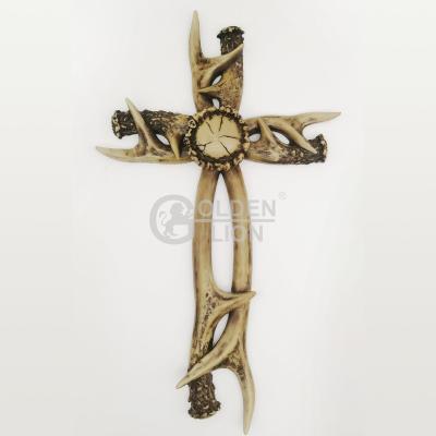 China Europe High Quality Resin Cross Decoration Antler Decor Design Cross for sale