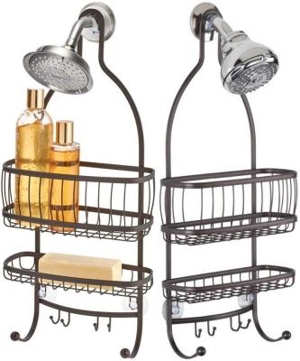 China Modern hanging BSCI metal wire shower caddy, extra wide space for shampoo, conditioner, and soap with hooks for razors, towels for sale