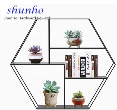 China Modern Hexagon Shelves, Iron Art Hexagon Floating Shelves, Vintage Wall Hanging Multi-Layer Wrought Iron Display for sale