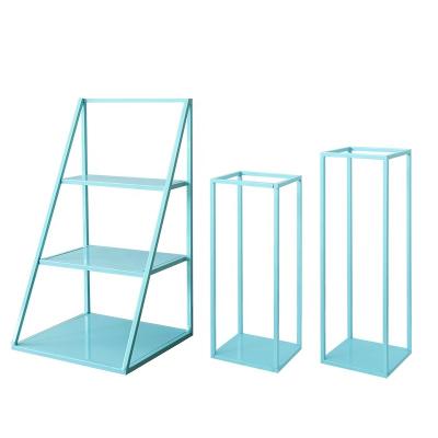 China Viable Blue Metal Dessert Shelf, Geometry Jewelry Display Rack, Home Decorative Organizer Set for sale