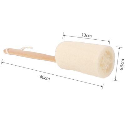 China WELLRICH All Natural Loofah Bath Exfoliating Brush On A Stick Back Exfoliator With Long Wooden Handle For Skin Care for sale