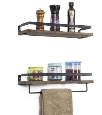 China Floating Storage Shelves Wall Mounted Storage Shelves For Kitchen, Bathroom, Set Of 2 Brown for sale