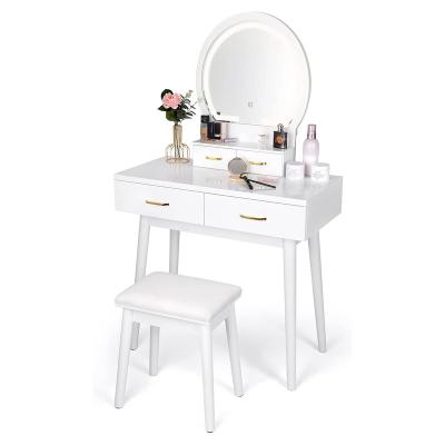 China With Modern European Style 4 Drawers Furniture White LED Mirror Light Bedroom MDF Wooden LED Lighted Vanity Table for sale