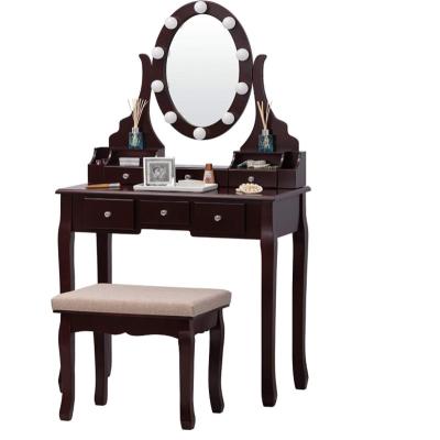 China PANEL 5 Drawer Led Light Round Single Mirror Vanity Set, Makeup Table / Dressing Table Supplier for sale